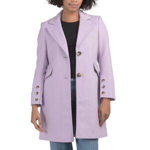 SAM EDELMAN Lilac Wool Blend Single Breasted Twill Reefer Coat